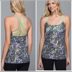 Lululemon | Women's Green Purple Dot Patterned Crossback Athletic Tank Size 8